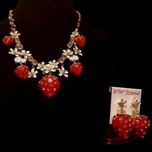 Betsey Johnson Strawberries Necklace and Earrings NWT